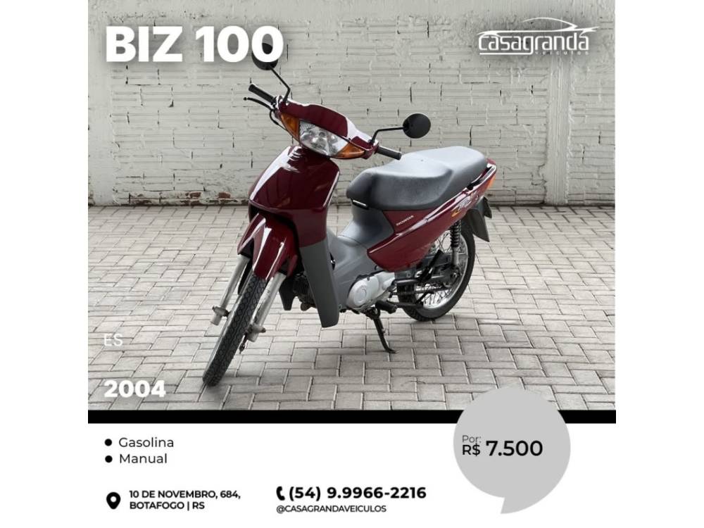 HONDA - BIZ 100 - 2004/2004 - Vermelha - R$ 7.500,00
