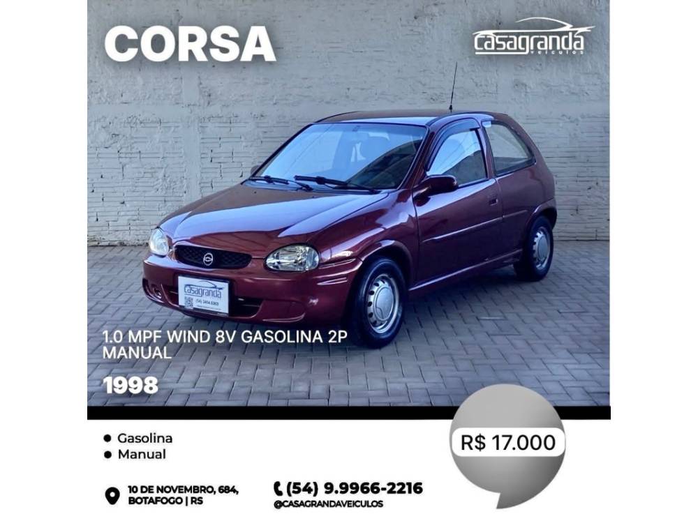 CHEVROLET - CORSA - 1997/1998 - Vermelha - R$ 17.000,00